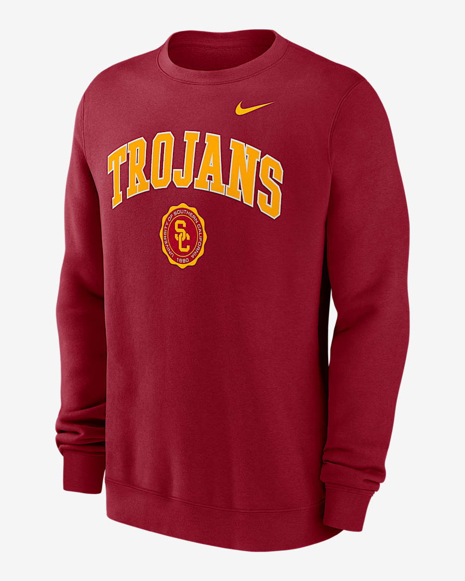 USC Trojans Arched Seal Men's Nike College Pullover Crew - Team Crimson