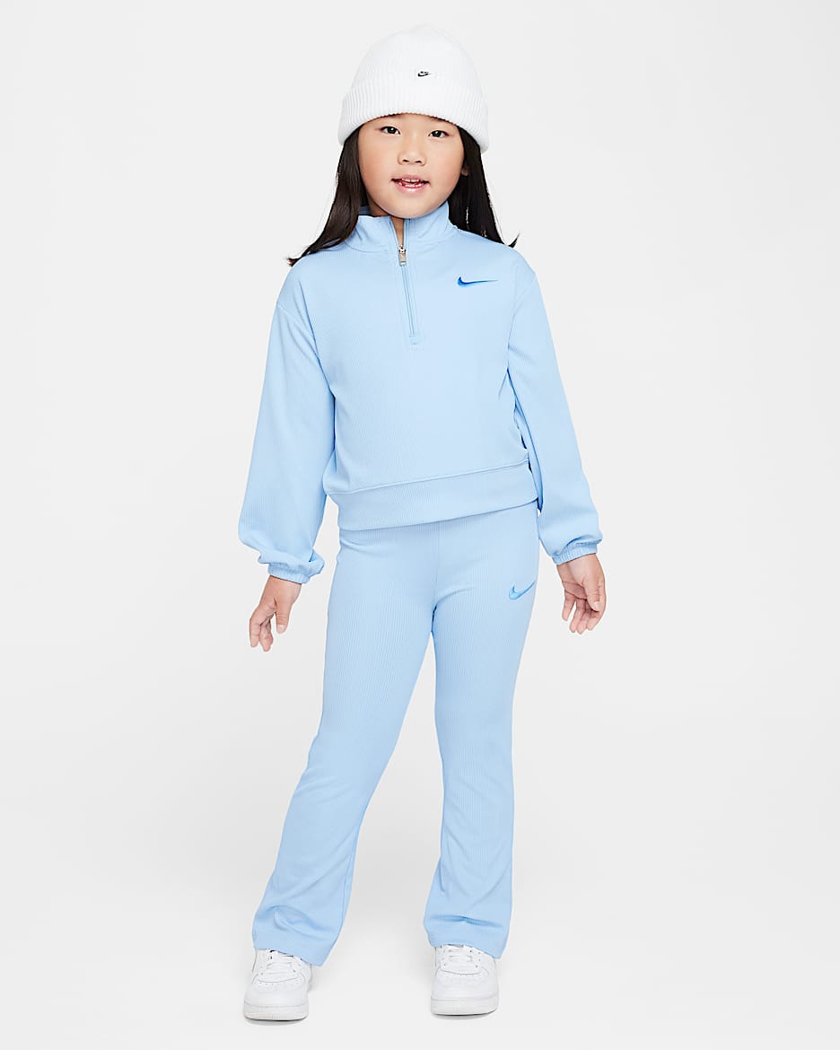 Nike Game, Swoosh, Match! Little Kids' Quarter-Zip Ribbed Top and Leggings Set - Psychic Blue
