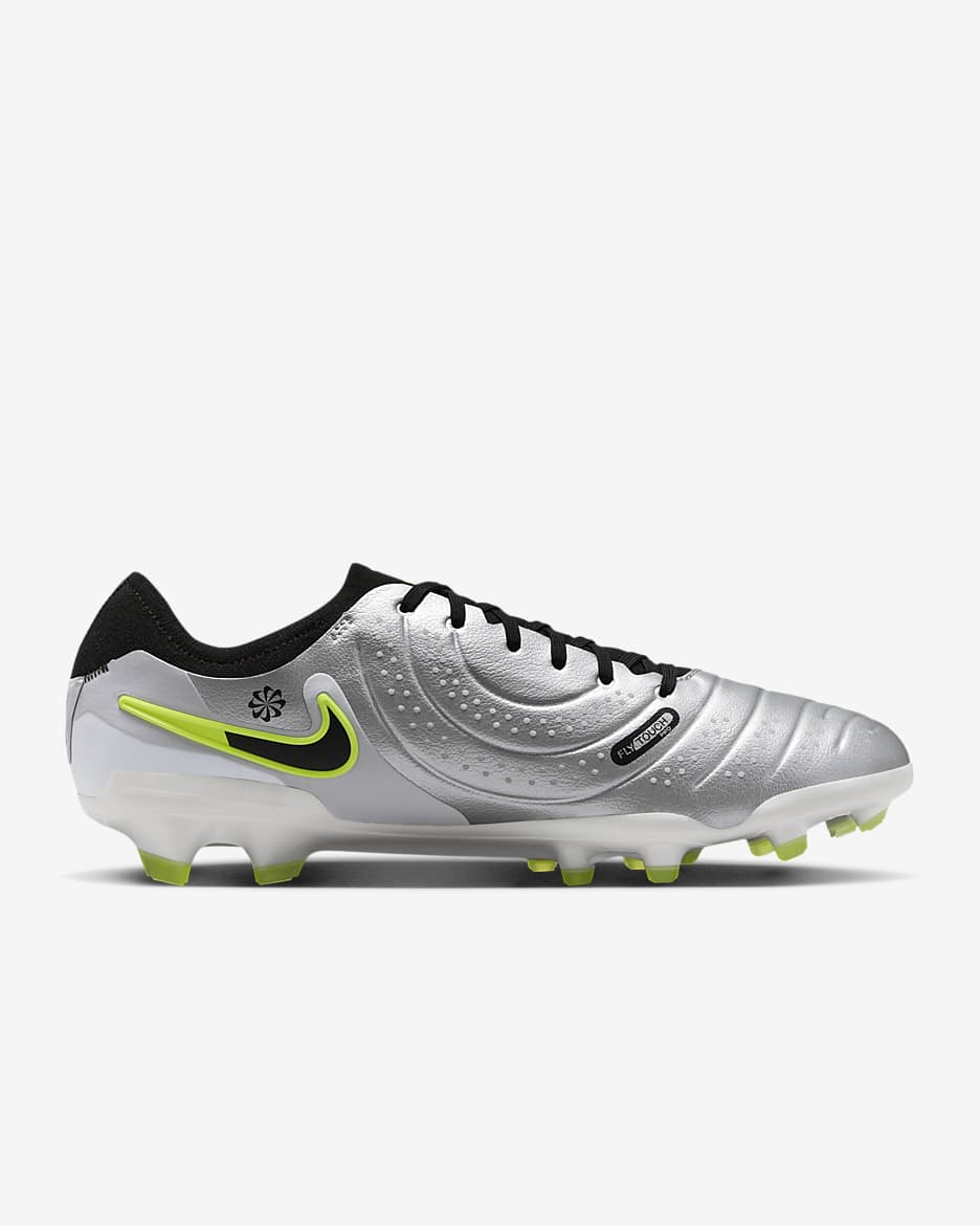 Tacos de fútbol de corte low para terreno firme Nike Tiempo Legend 10 Pro - Plata metalizado/Volt/Negro