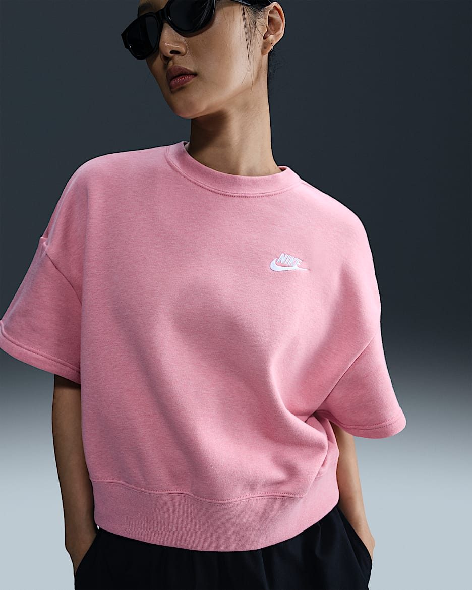Playera holgada para mujer Nike Sportswear Club Fleece - Rosa elemental/Jaspeado/Blanco