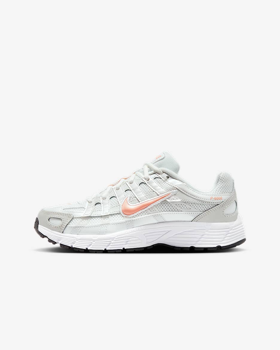 Nike P-6000 Older Kids' Shoes - Summit White/Metallic Summit White/Black/Apricot Agate