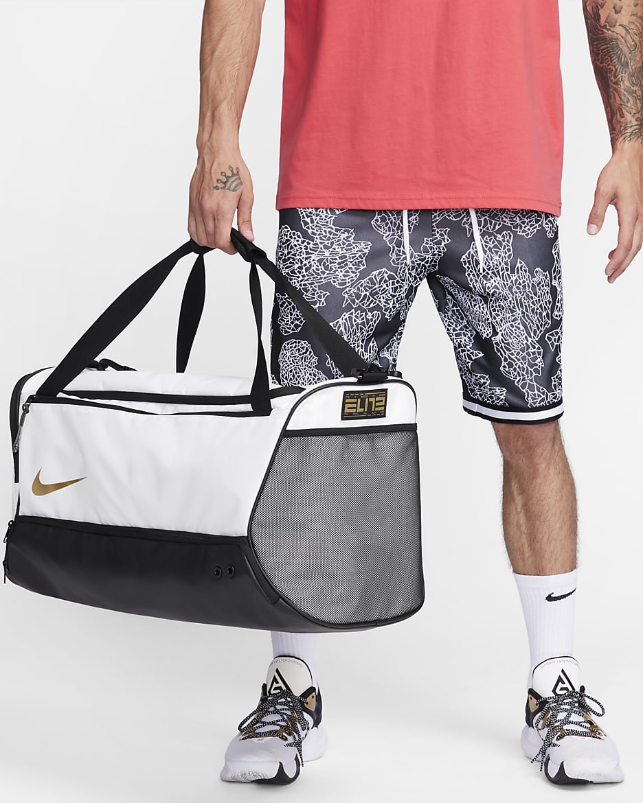 Nike Hoops Elite Duffel Bag (57L) - White/Black/Metallic Gold