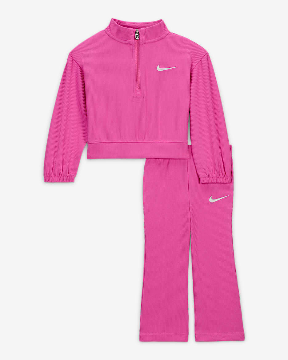 Nike Game Baby Quarter-Zip Ribbed Top and Leggings Set - Playful Pink