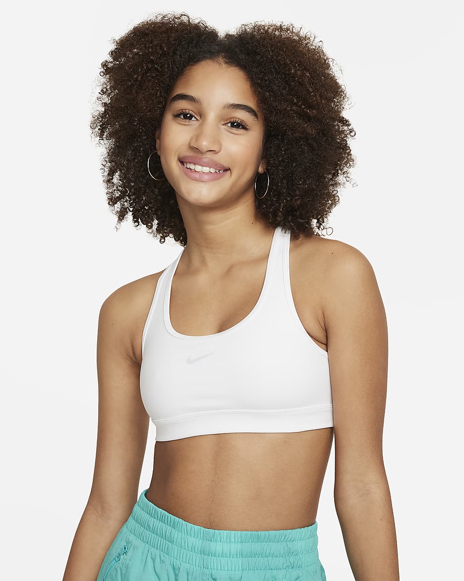 Nike Swoosh Big Kids' (Girls') Sports Bra - White/Pure Platinum