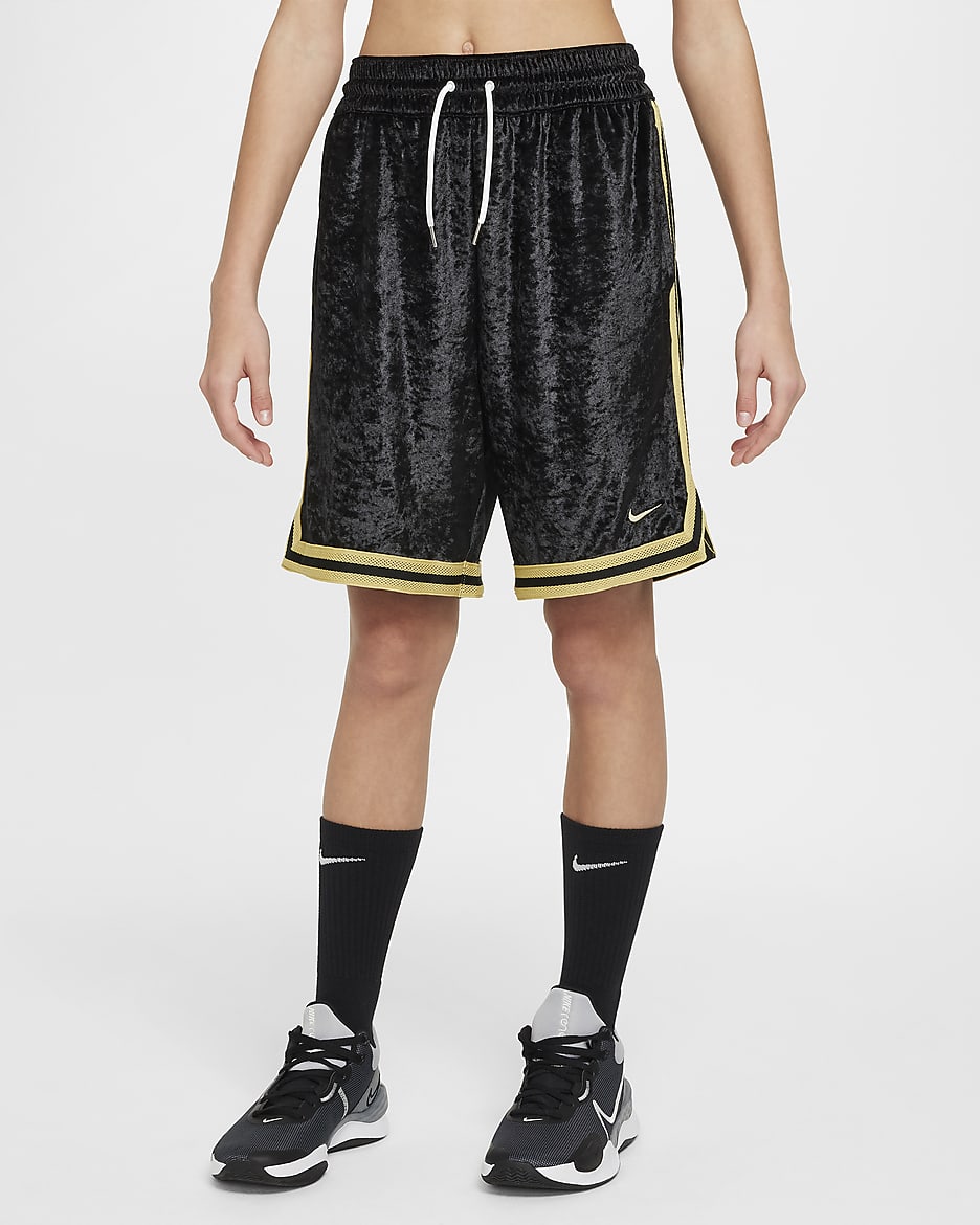 กางเกงบาสเก็ตบอลขาสั้นเด็กโต Nike DNA Culture of Basketball - ดำ/Infinite Gold