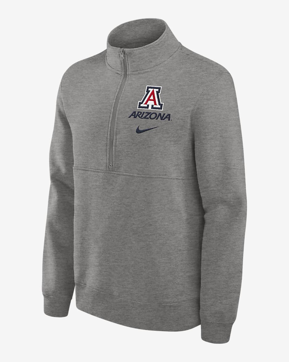 Arizona Wildcats Primetime Club Men's Nike College 1/2-Zip Crew - Grey Heather