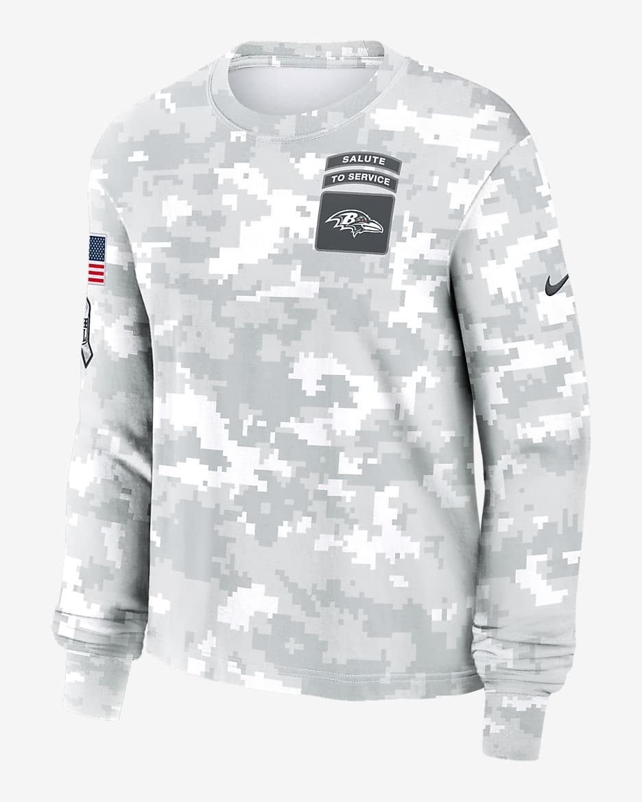 Baltimore Ravens Salute to Service Edge Lockup Women's Nike Dri-FIT NFL Long-Sleeve T-Shirt - White