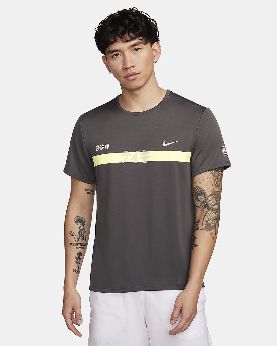 ナイキ マイラー メンズ Dri-FIT UV ショートスリーブ ランニングトップ - ミディアムアッシュ/ルミナスグリーン/ハイパーピンク/ライトボーン