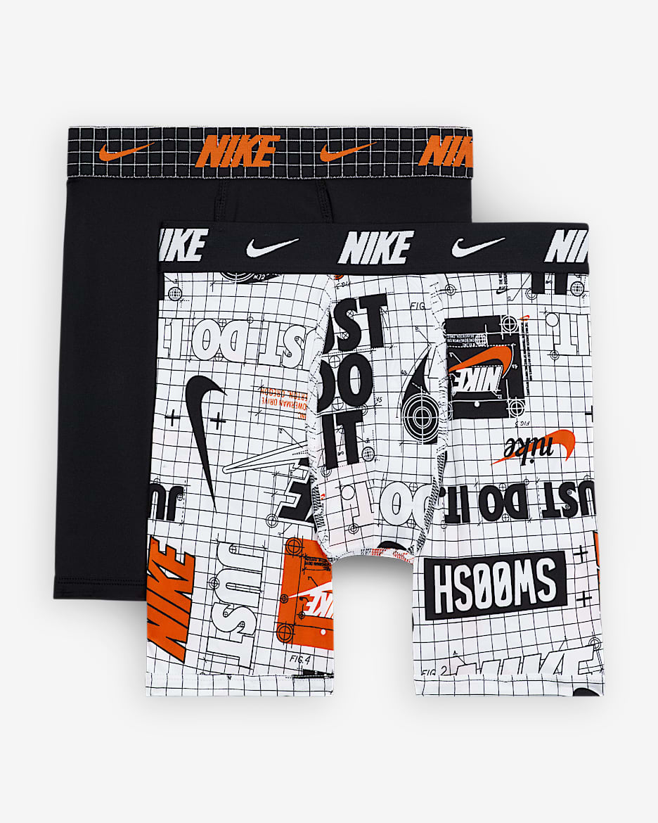Nike Dri-FIT Big Kids' Printed Long Boxer Briefs (2-Pack) - White