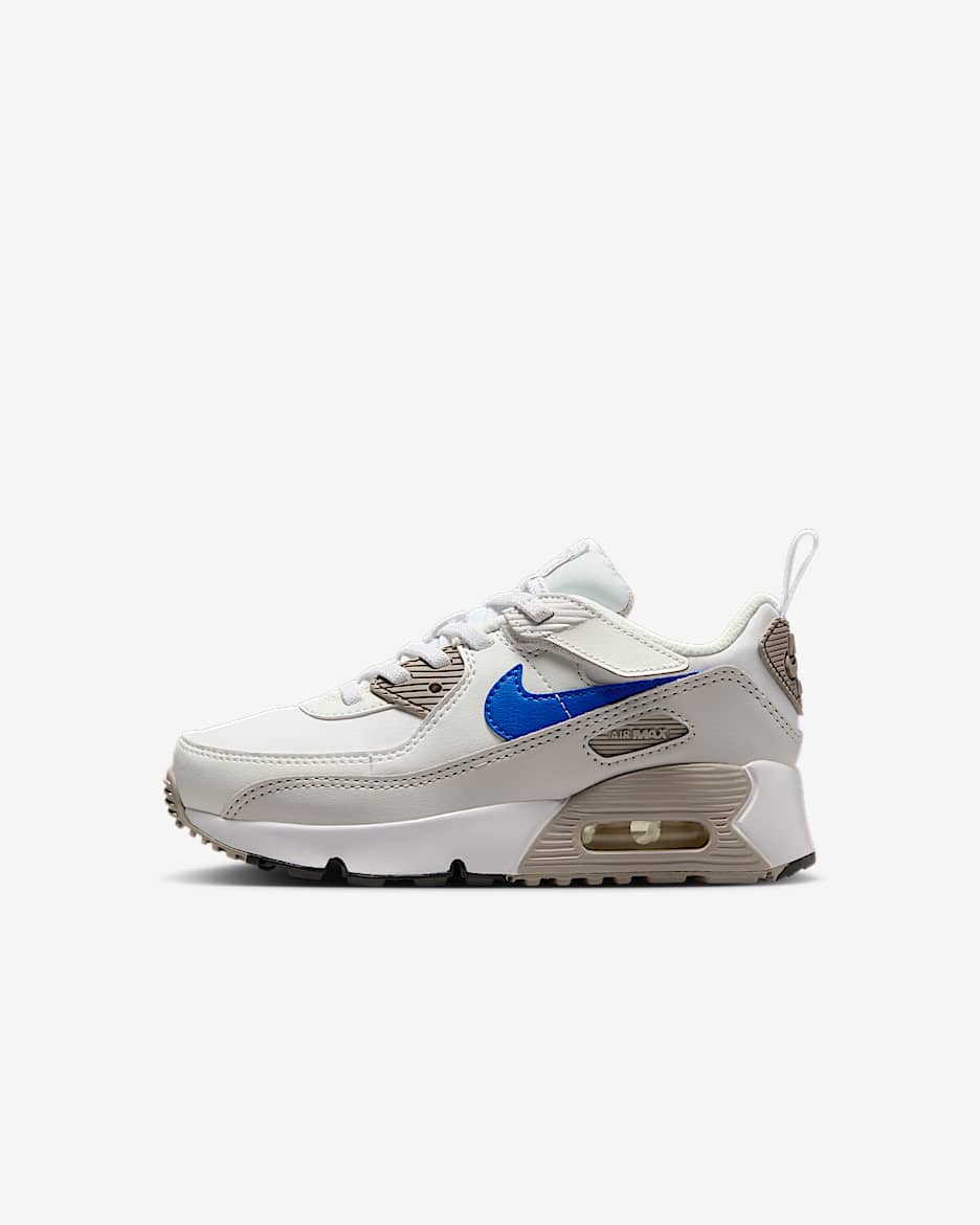 Tenis para niños de preescolar Nike Air Max 90 EasyOn - Blanco/Gris universitario/Blanco cumbre/Azul carrera