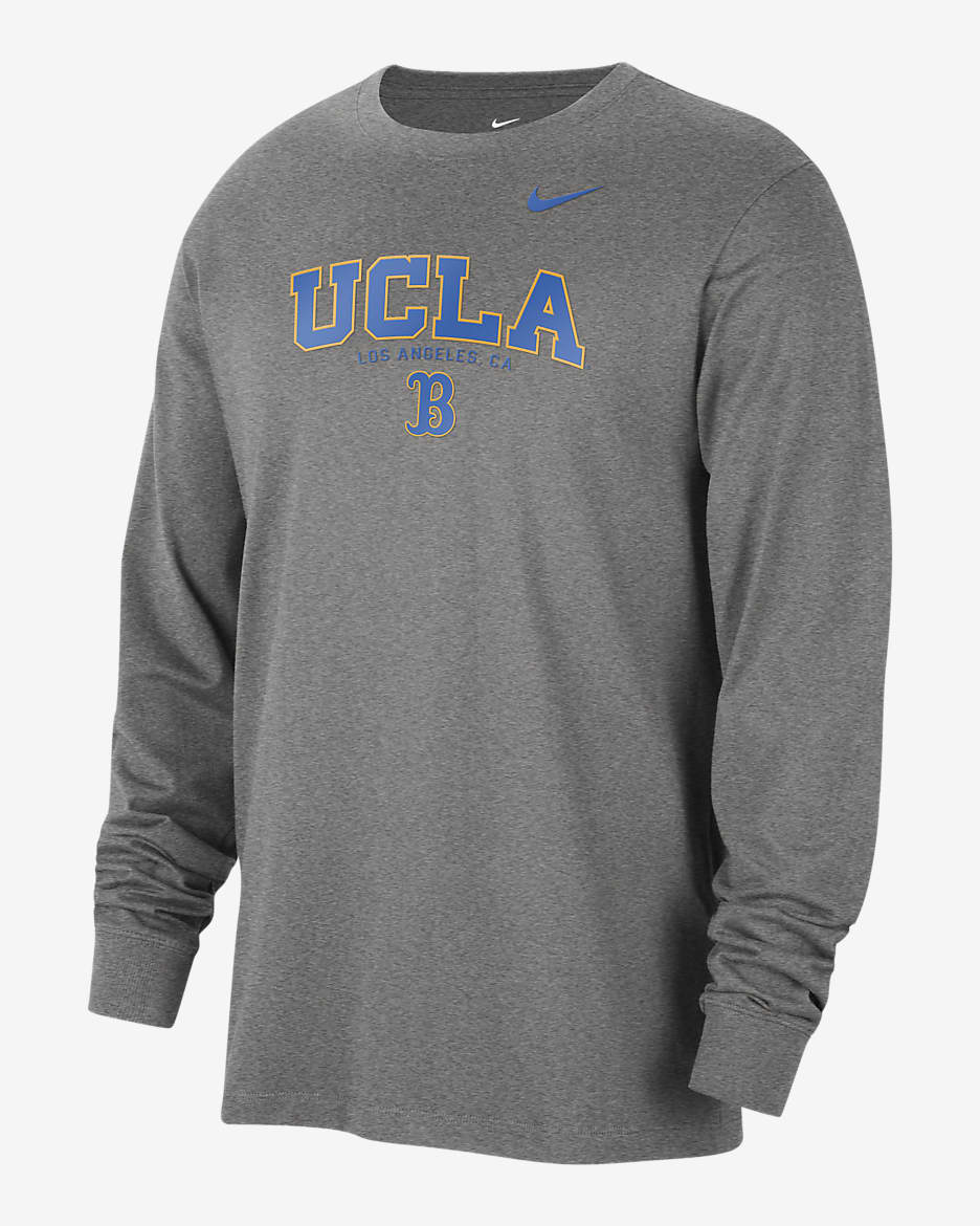UCLA Men's Nike College Crew-Neck Long-Sleeve T-Shirt - Dark Grey Heather