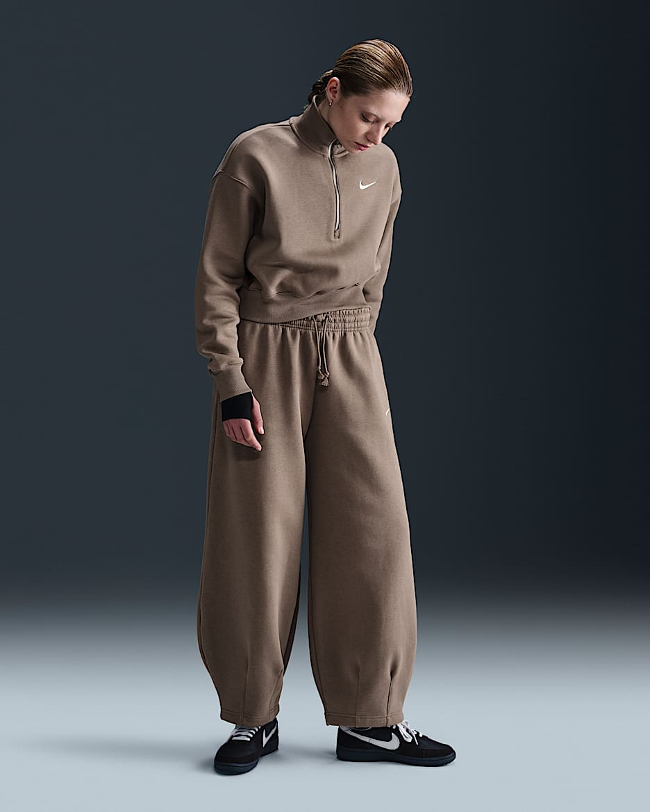 Pants entallados oversized de tiro medio para mujer Nike Sportswear Phoenix Fleece - Marrón visón/Vela
