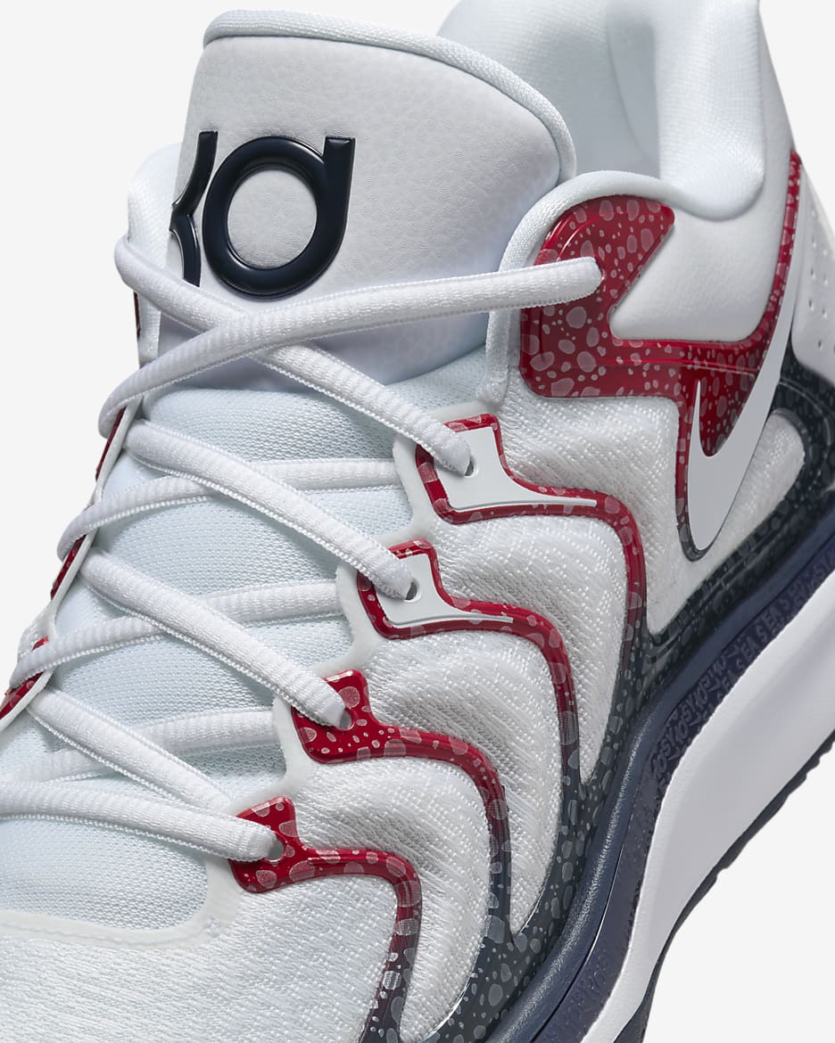 Tenis de básquetbol KD17 - Blanco/Rojo universitario/Obsidiana