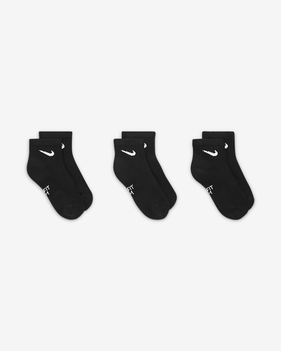 Nike Everyday Older Kids' Cushioned Ankle Socks (3 Pairs) - Black/White