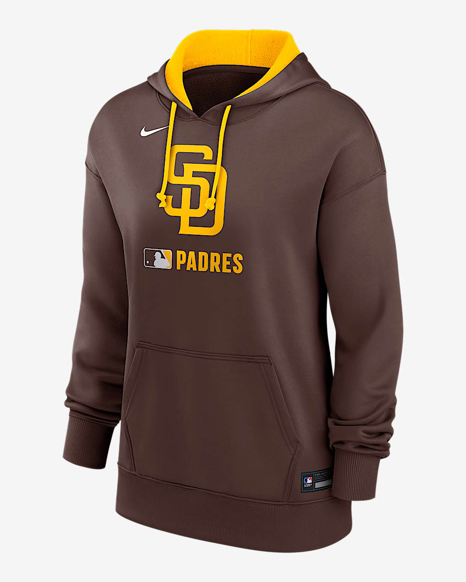 Sudadera con gorro sin cierre Nike Therma de la MLB para mujer San Diego Padres Authentic Collection - Marrón