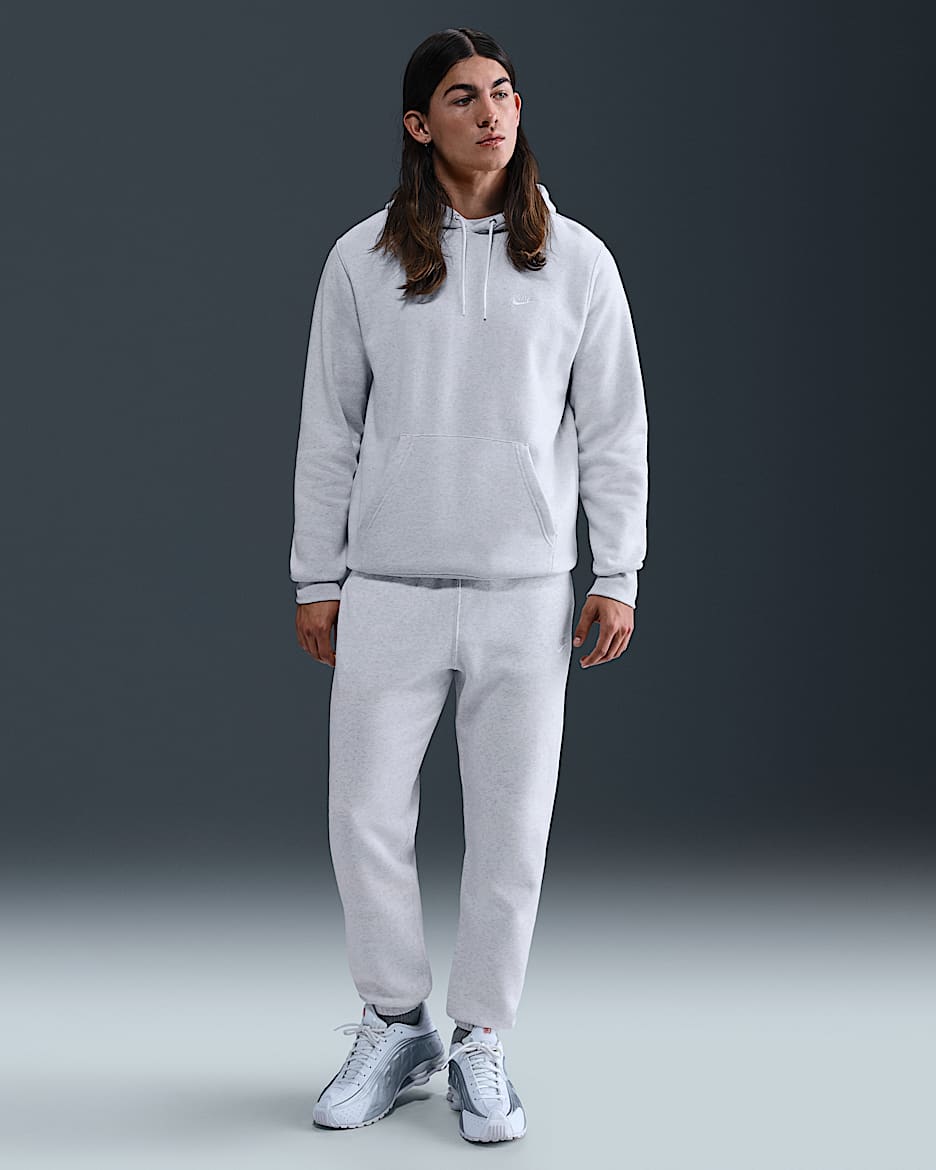 Nike Club Men's Cuffed Brushed Fleece Pants - Birch Heather/White/White