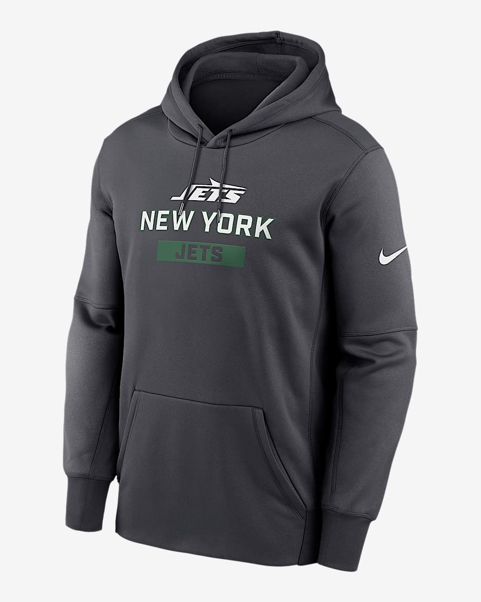New York Jets Toss Sweep Men’s Nike Therma NFL Pullover Hoodie - Anthracite