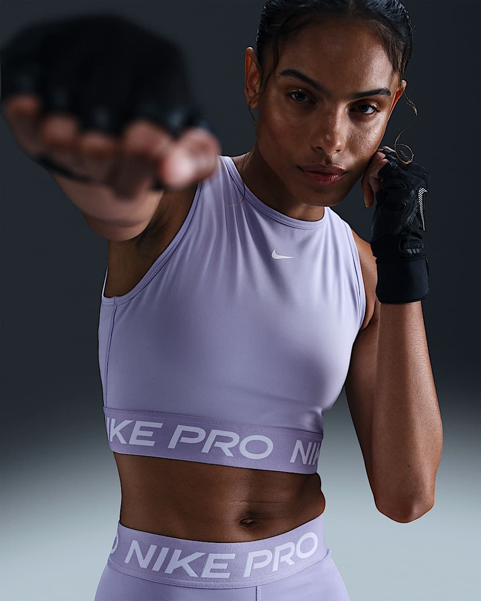 Nike Pro Dri-FIT Kurztanktop für Damen - Lilac Ice/Weiß