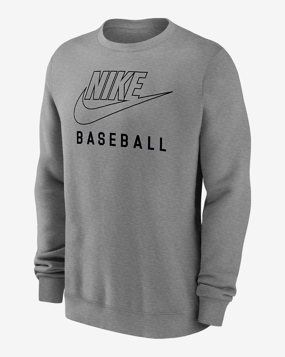 Nike Swoosh Club Fleece Men's Baseball Pullover Crew-Neck Sweatshirt - Dark Grey Heather