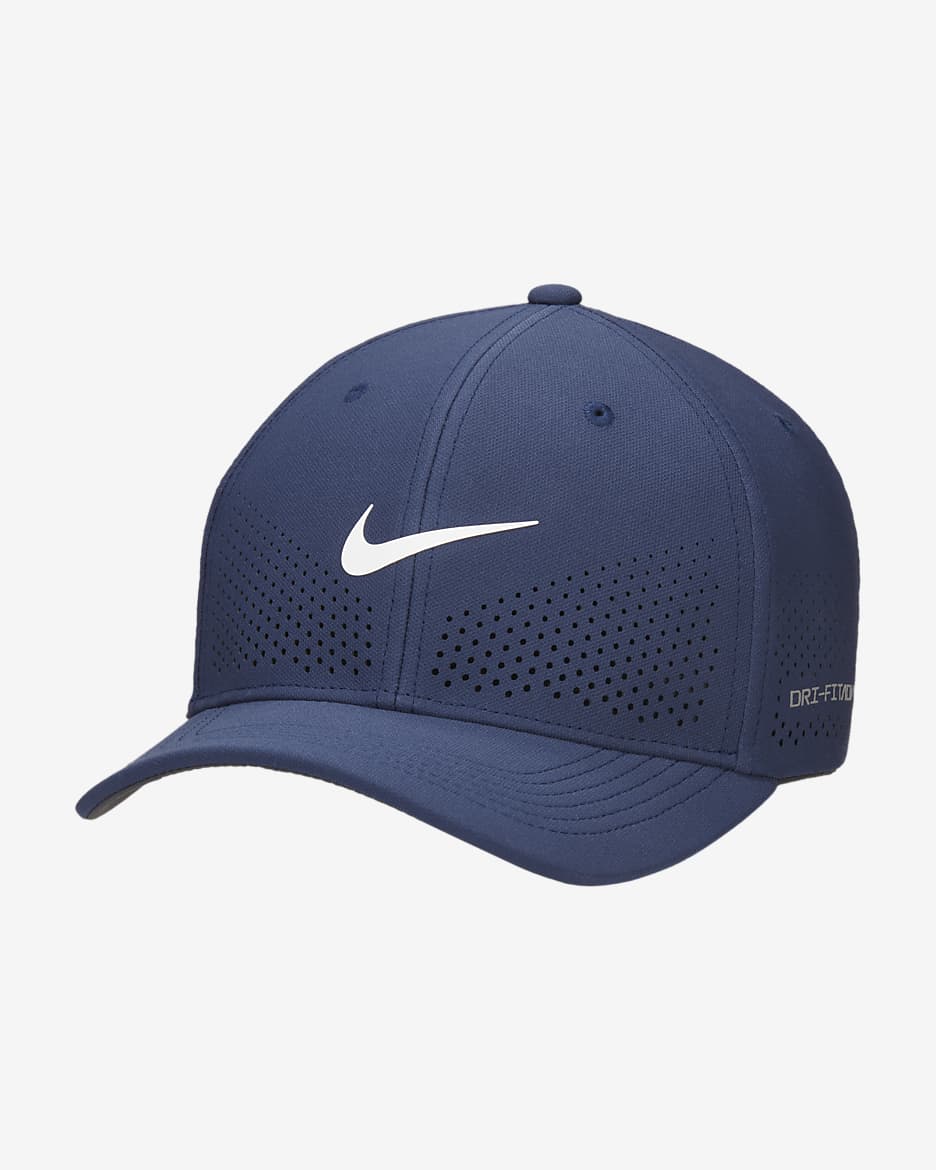 Gorra SwooshFlex estructurada Nike Dri-FIT ADV Rise - Azul marino medianoche/Antracita/Blanco