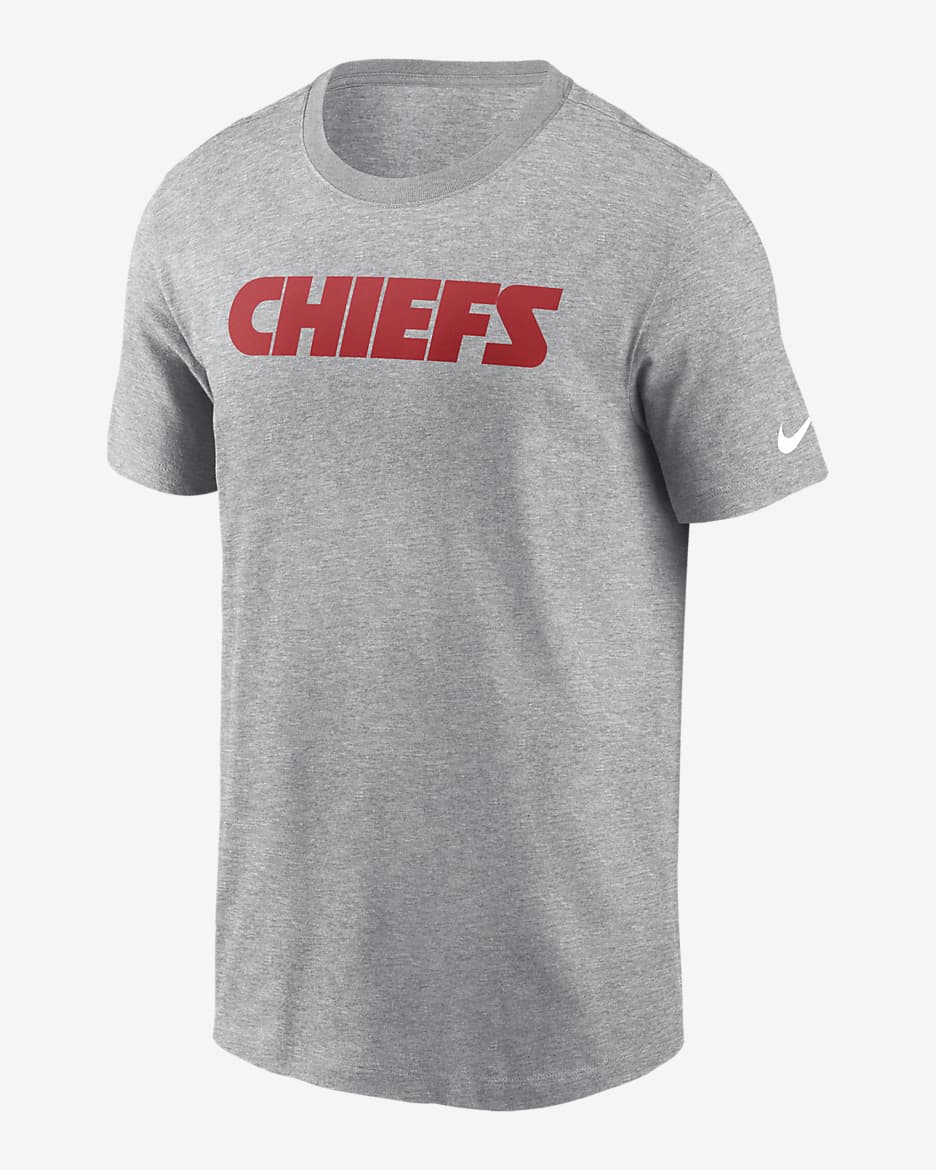Playera Nike de la NFL para hombre Kansas City Chiefs Primetime Wordmark Essential - Gris jaspeado