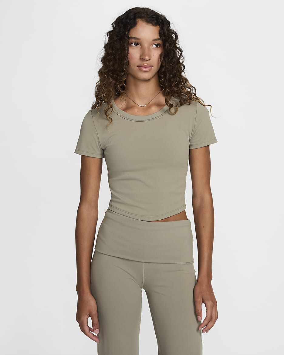 Crop top Dri-FIT à manches courtes Nike One Fitted pour femme - Light Army/Noir