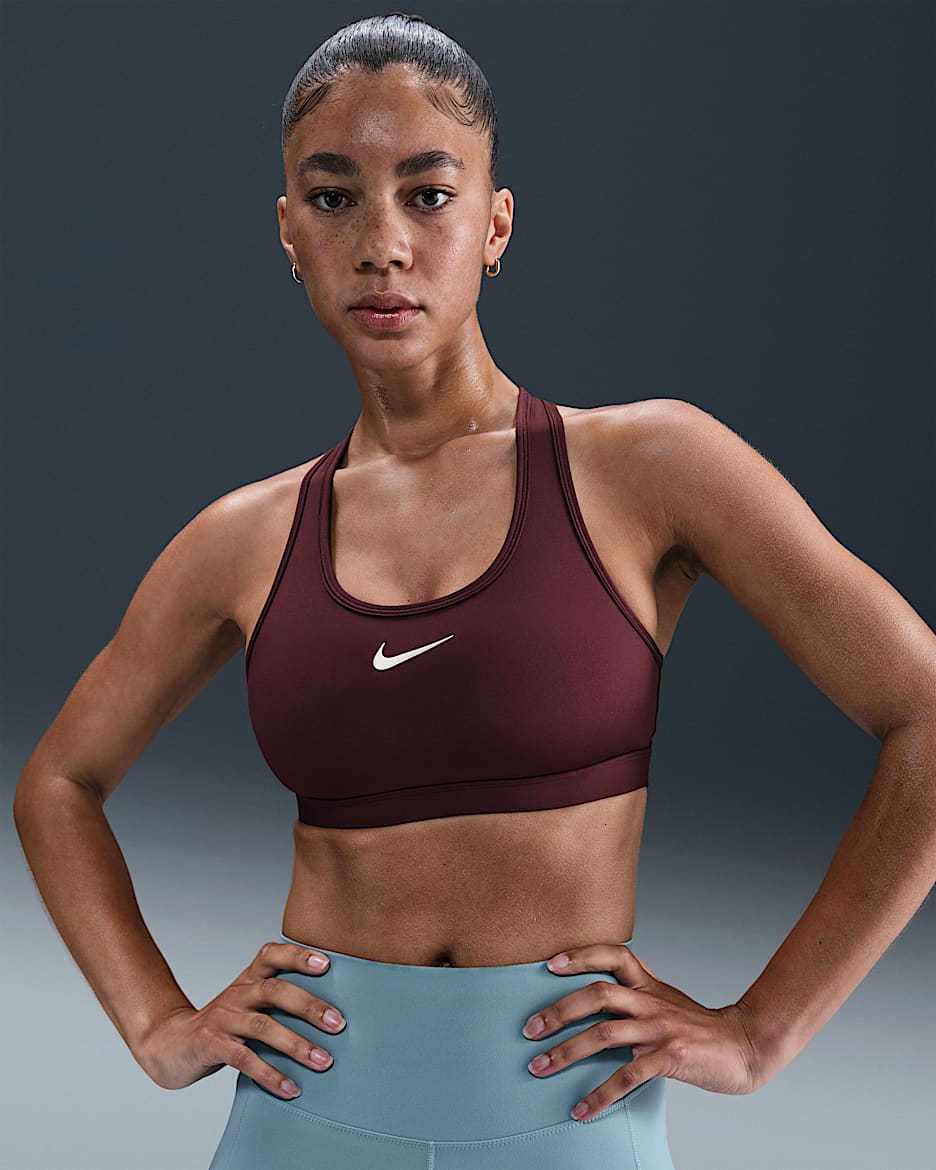 Nike Swoosh Medium Support Women's Padded Sports Bra - Burgundy Crush/White