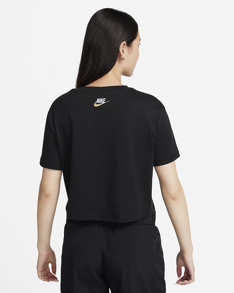 Nike Sportswear Women's Short-Sleeve Crop Top - Black/White/White