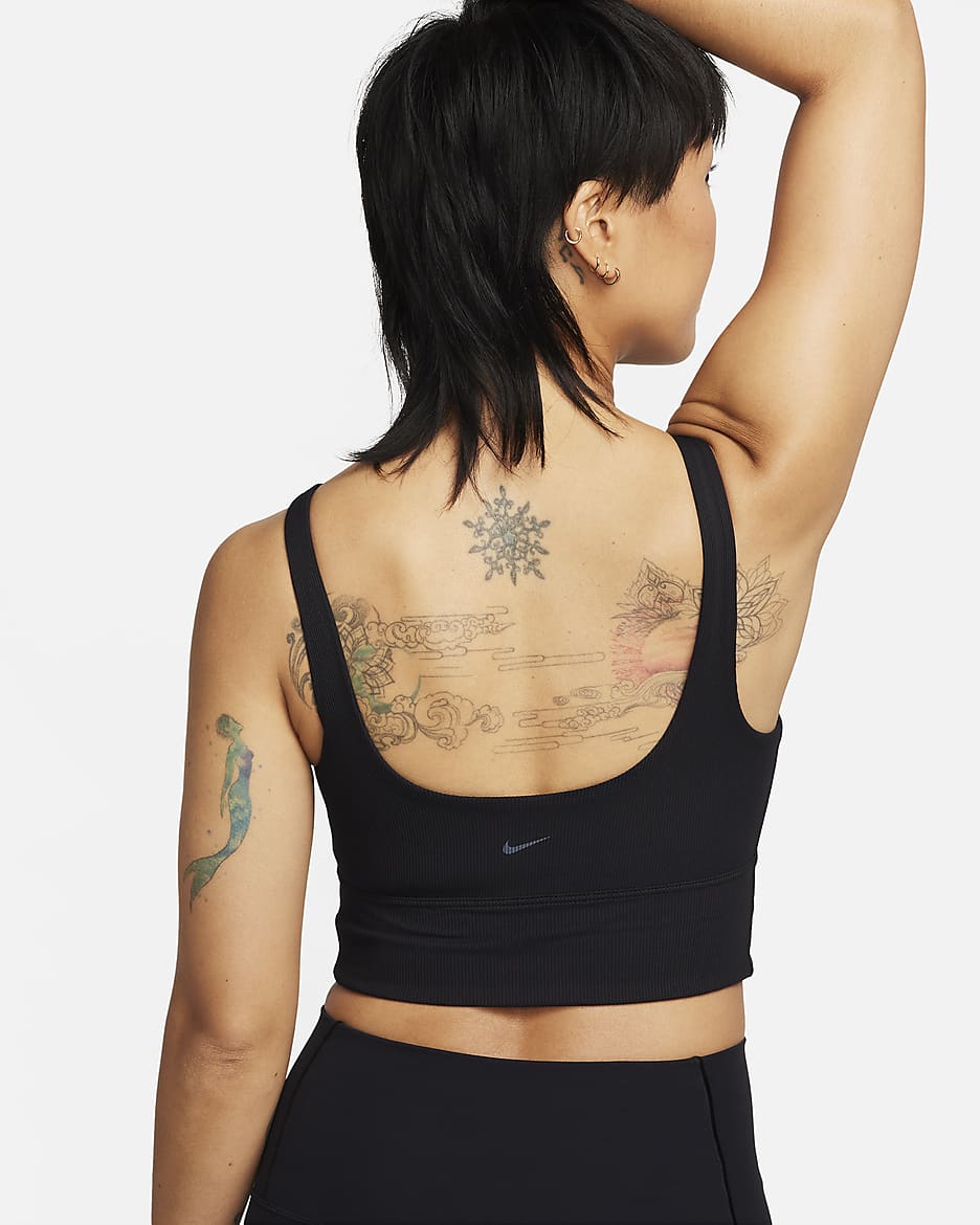 Nike Zenvy Rib Longline-sports-bh uden indlæg og med let støtte til kvinder - sort/sort