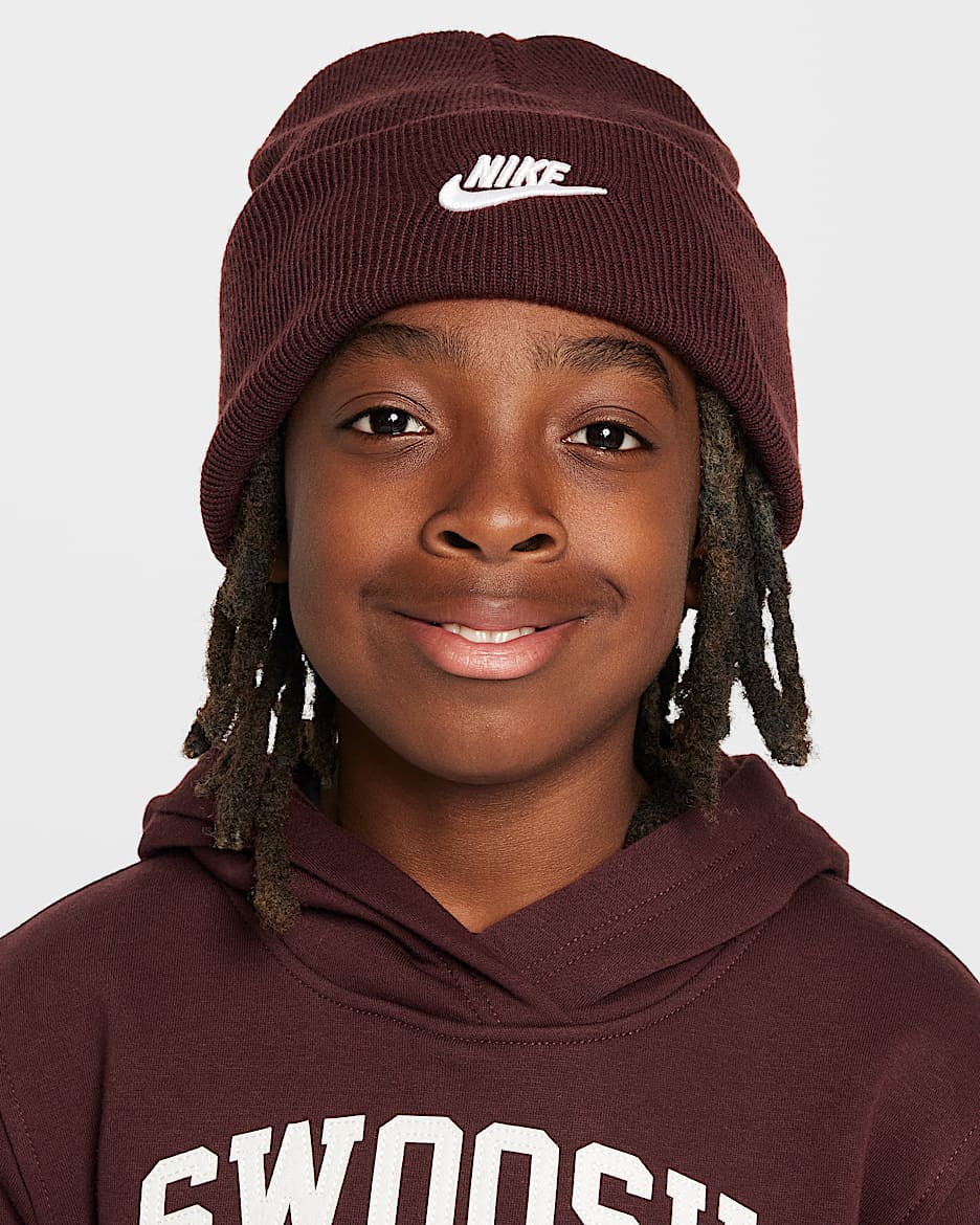Nike Peak Big Kids' Beanie - Burgundy Crush/White