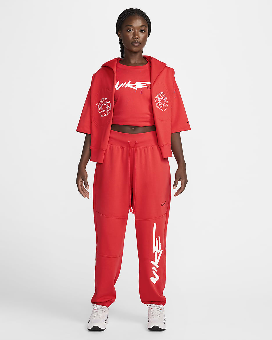 Pantalon oversize taille mi-haute en molleton Nike Sportswear Breaking pour femme - Light Crimson