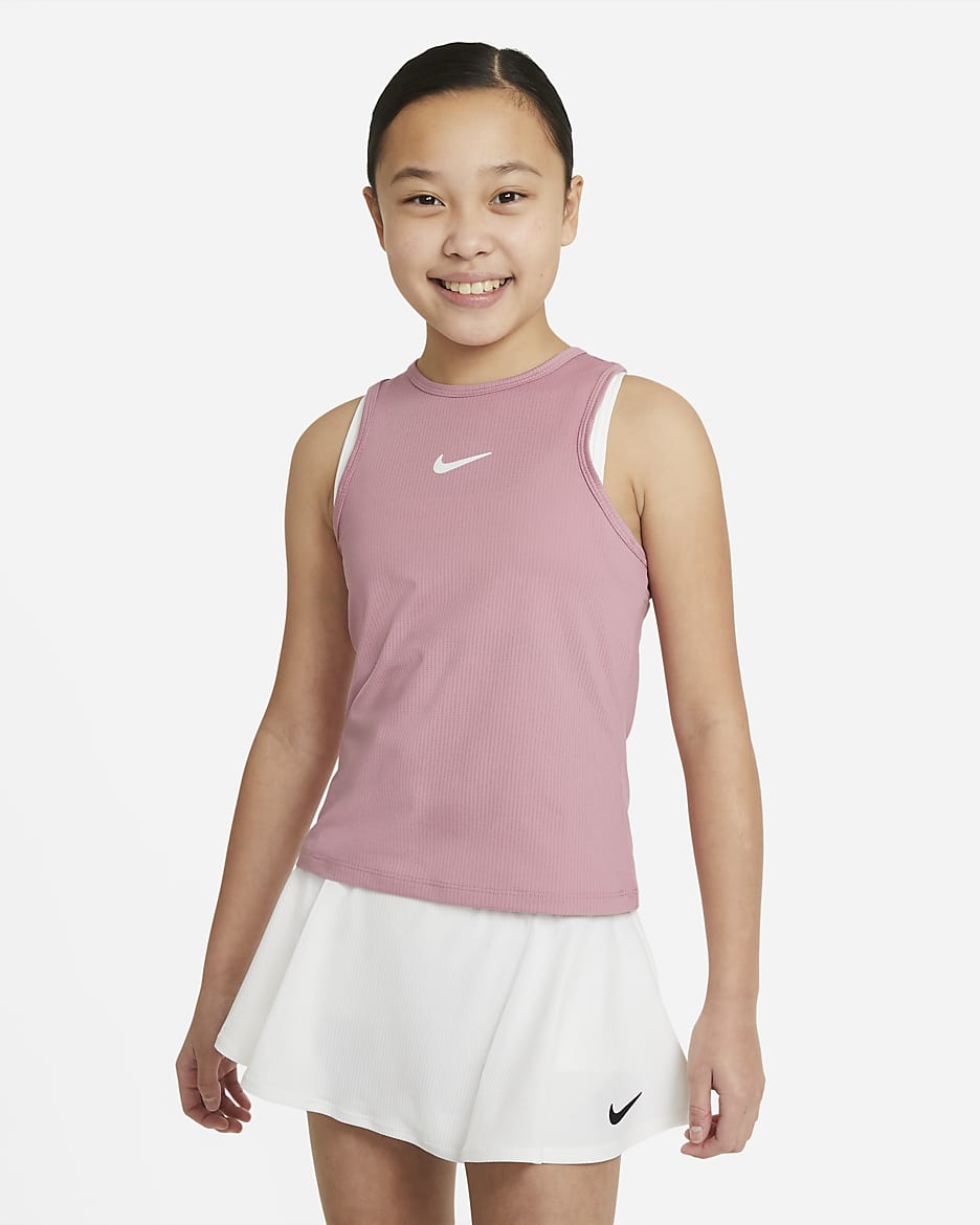 Camiseta de tirantes de tenis Dri-FIT para niña talla grande Nike Victory - Rosa elemental/Blanco