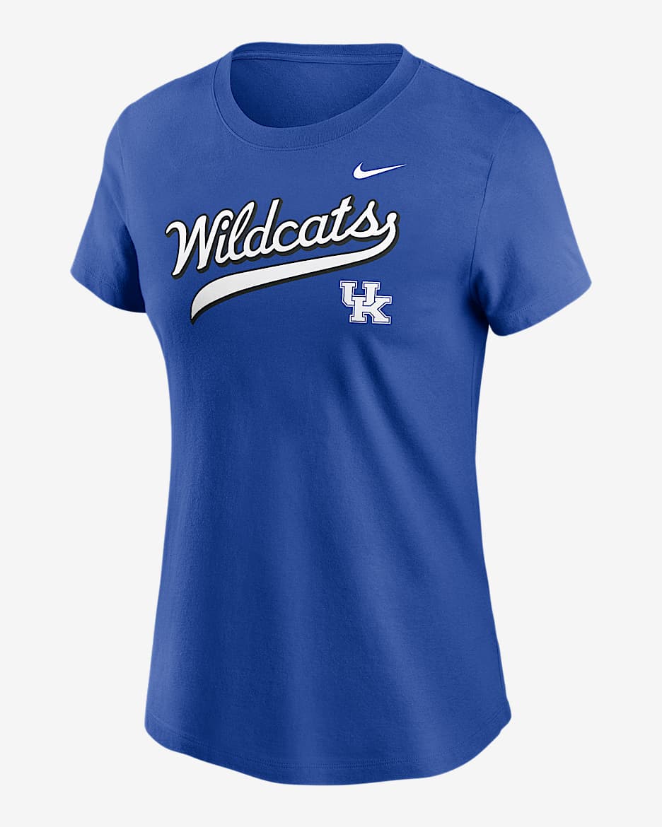 Playera universitaria Nike para mujer Kentucky Athletic Prep Arch Local Script - Royal