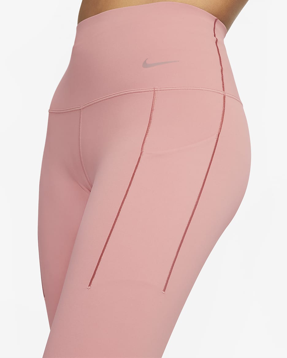 Leggings cortos de cintura alta y soporte medio con bolsillos para mujer Nike Universa - Rojo nebulosa/Negro