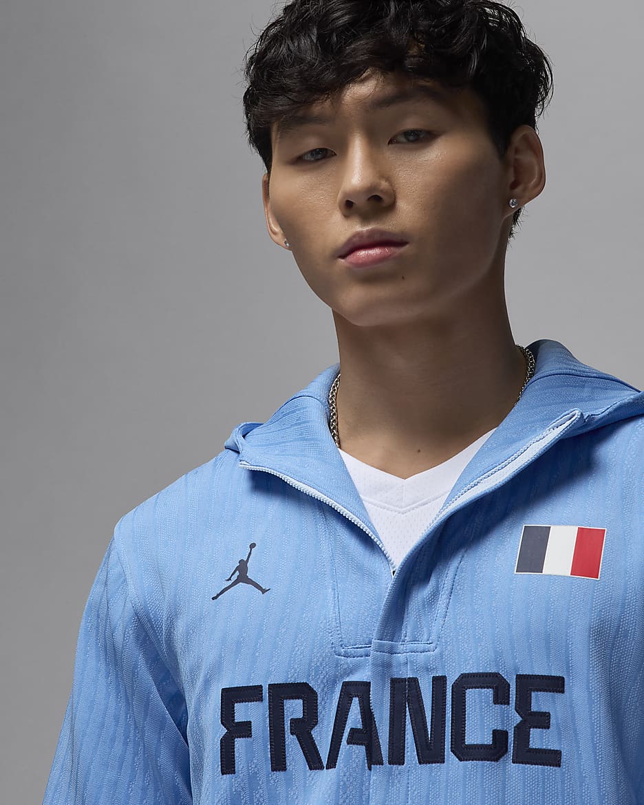 France Men's Jordan Dri-FIT ADV Basketball Game Jacket - Celestine Blue/Celestine Blue/Obsidian