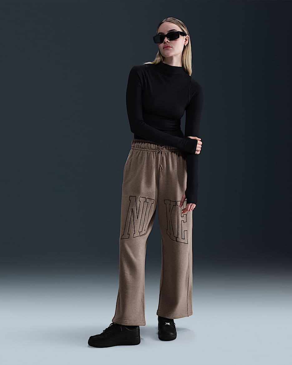 Nike Sportswear Women's Mid-Rise Oversized Open-Hem French Terry Pants - Mink Brown/Heather