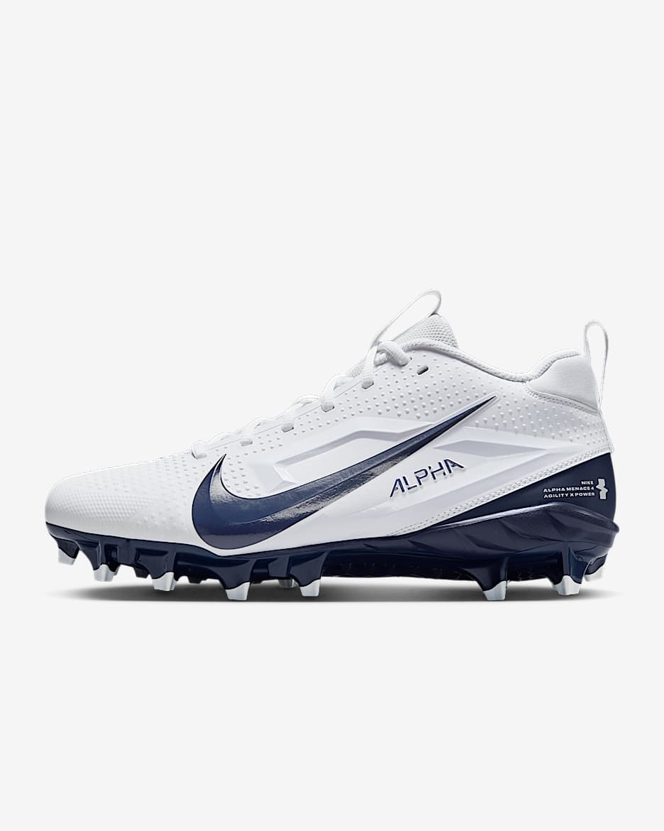 Tacos de fútbol Nike Alpha Menace 4 Varsity - Blanco/Azul marino medianoche/Polvo fotón/Azul marino medianoche
