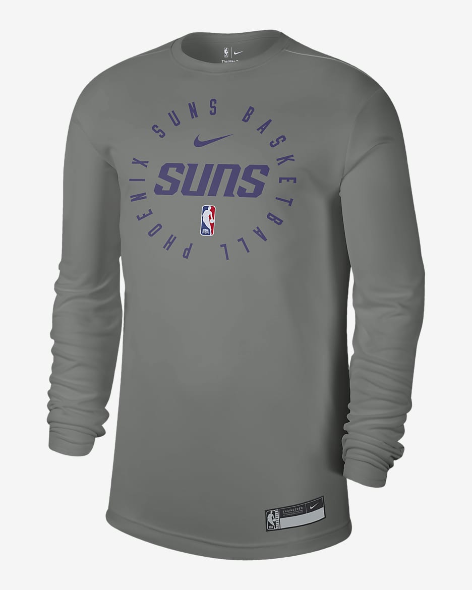 Playera de manga larga Nike Dri-FIT de la NBA para hombre Phoenix Suns - Gris rugoso/Plata liso/Jaspeado
