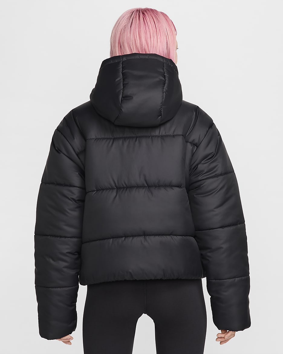 Veste à capuche ample Therma-FIT Nike Sportswear Classic Puffer pour femme - Noir/Blanc