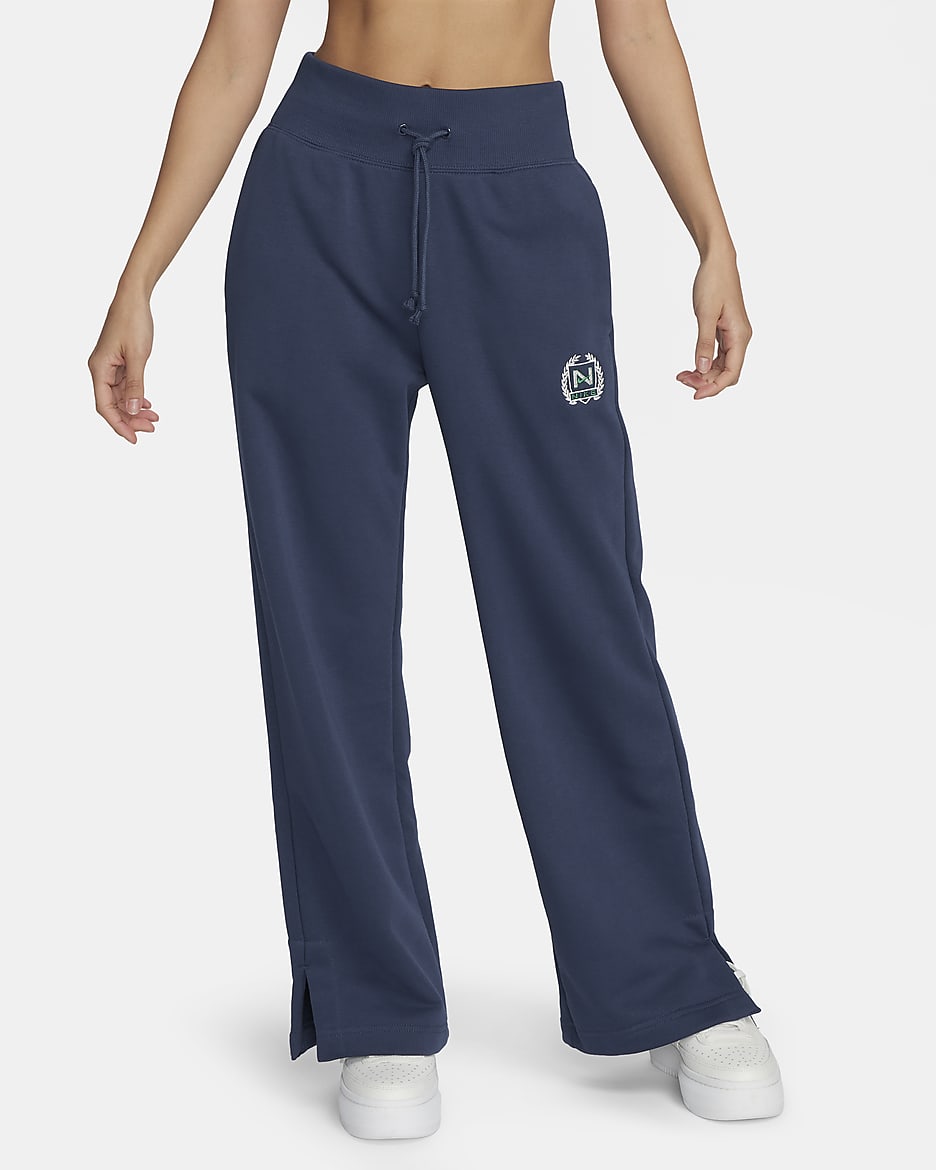 Nike Sportswear Women's High-Waisted Wide-Leg Fleece Trousers - Midnight Navy/Midnight Navy