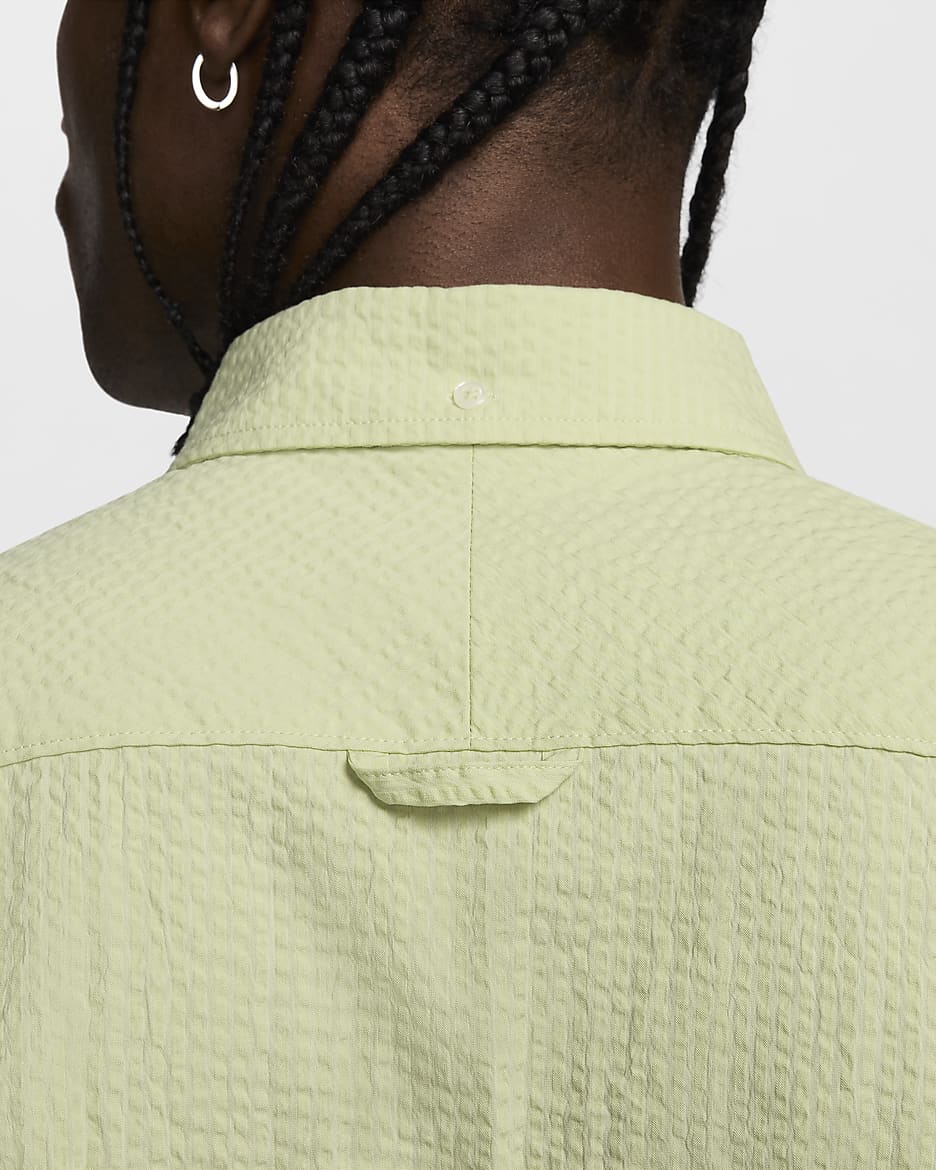 Nike Life Men's Short-Sleeve Seersucker Button-Down Shirt - Olive Aura/Olive Aura