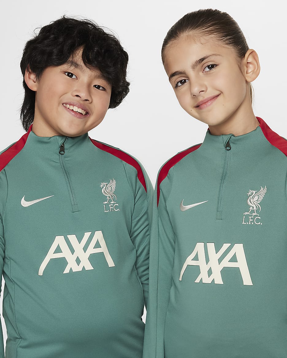 Liverpool FC Strike Nike Dri-FIT-fodboldtræningstrøje til større børn - Bicoastal/Bicoastal/Gym Red/Light Orewood Brown