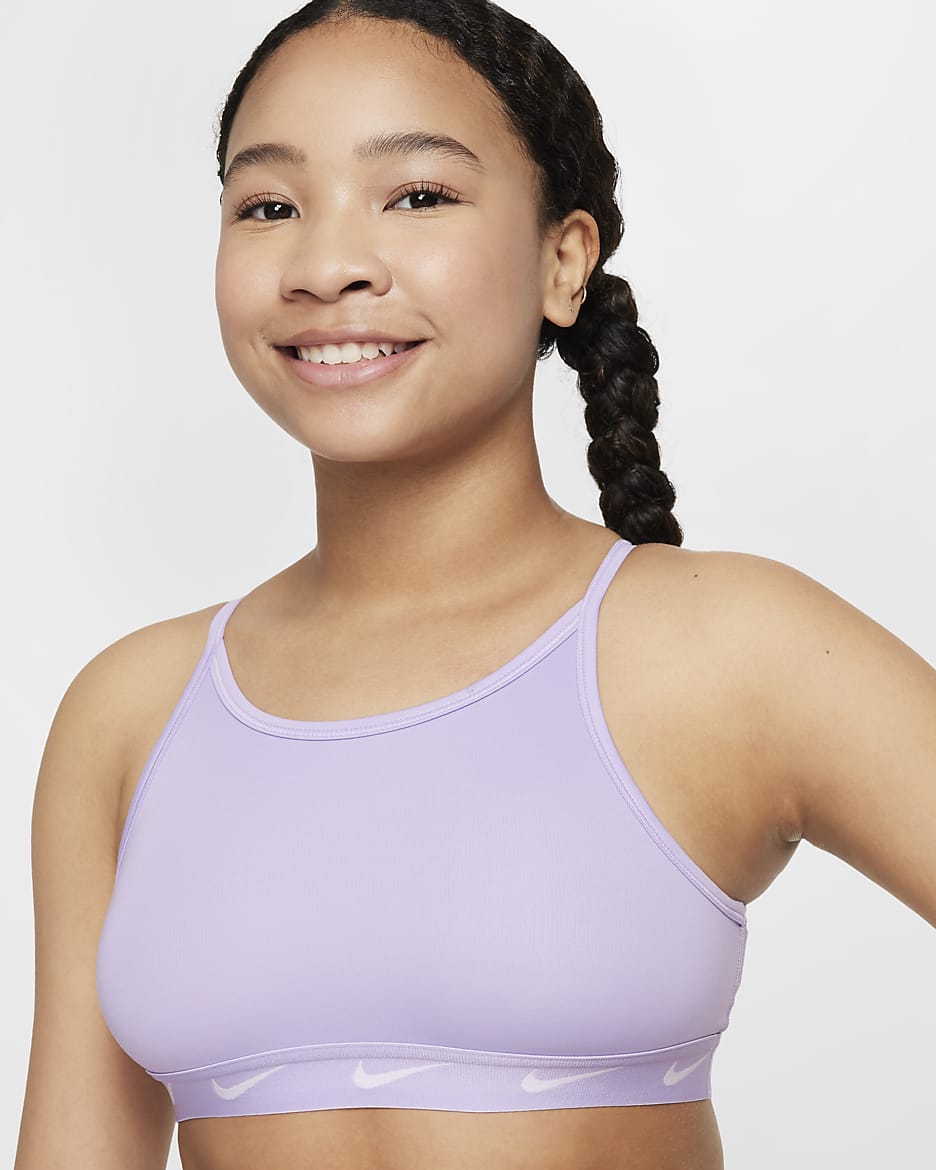 Nike One Older Kids' (Girls') Sports Bra - Hydrangeas/White