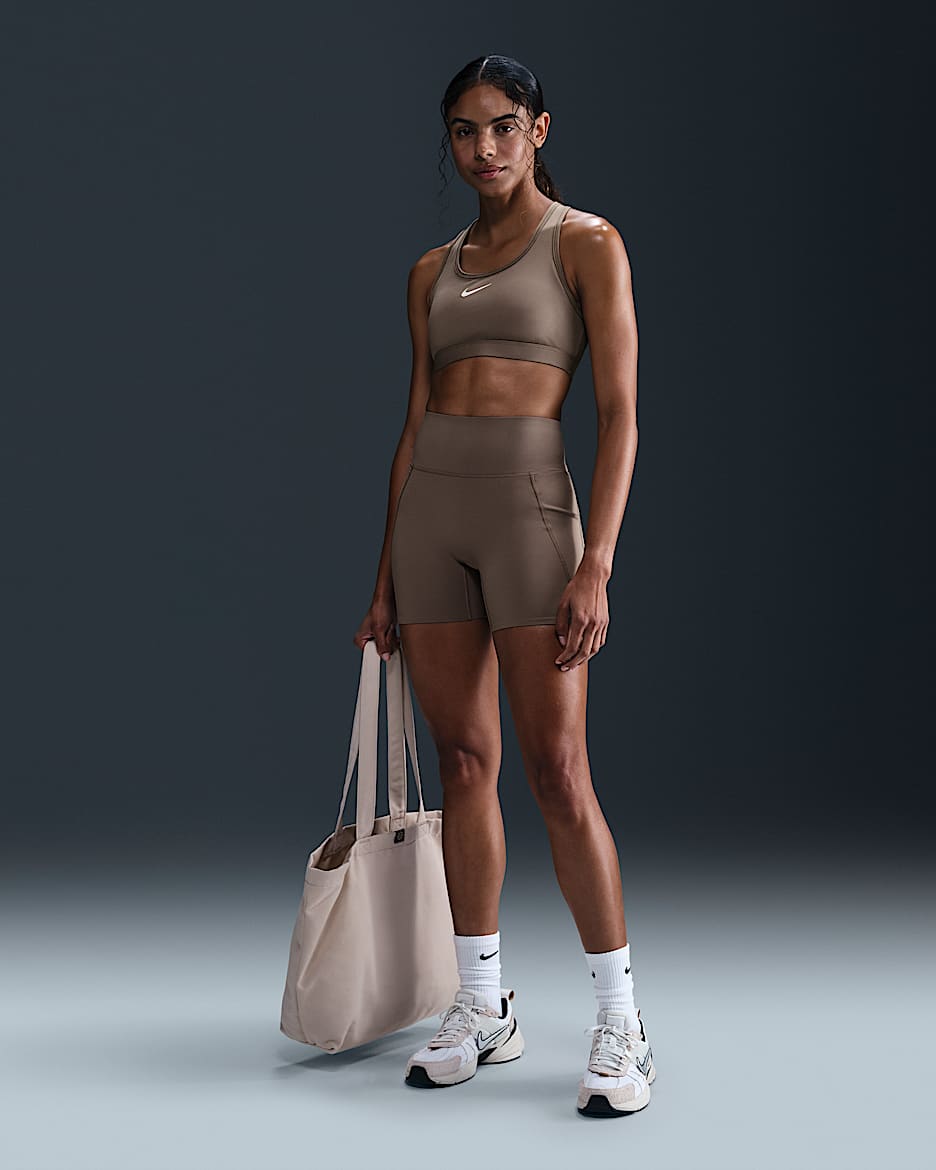Nike Universa Women's Medium-Support High-Waisted 5" Biker Shorts with Pockets - Mink Brown/Smoke Grey/Ironstone
