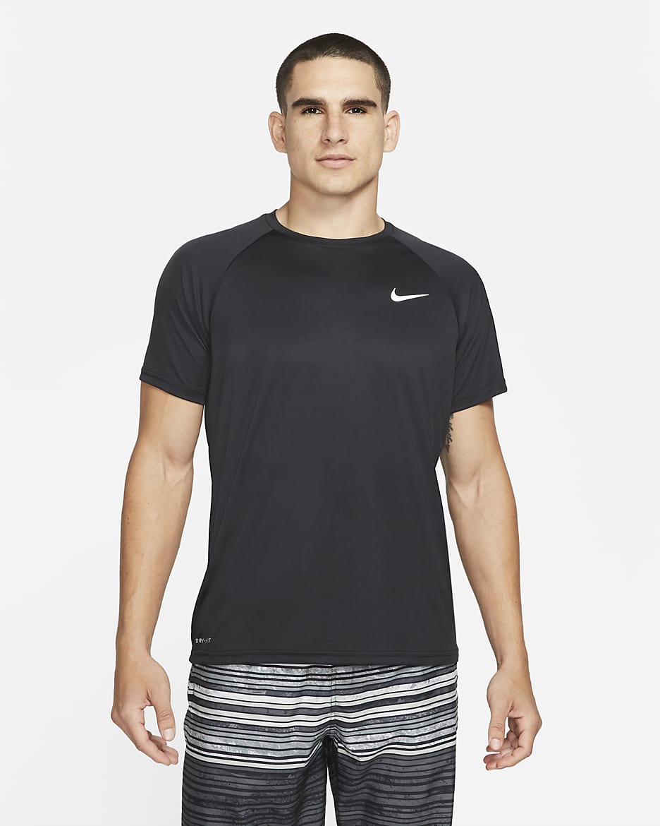 Camiseta Hydroguard de natación de manga corta para hombre Nike Essential - Negro/Blanco