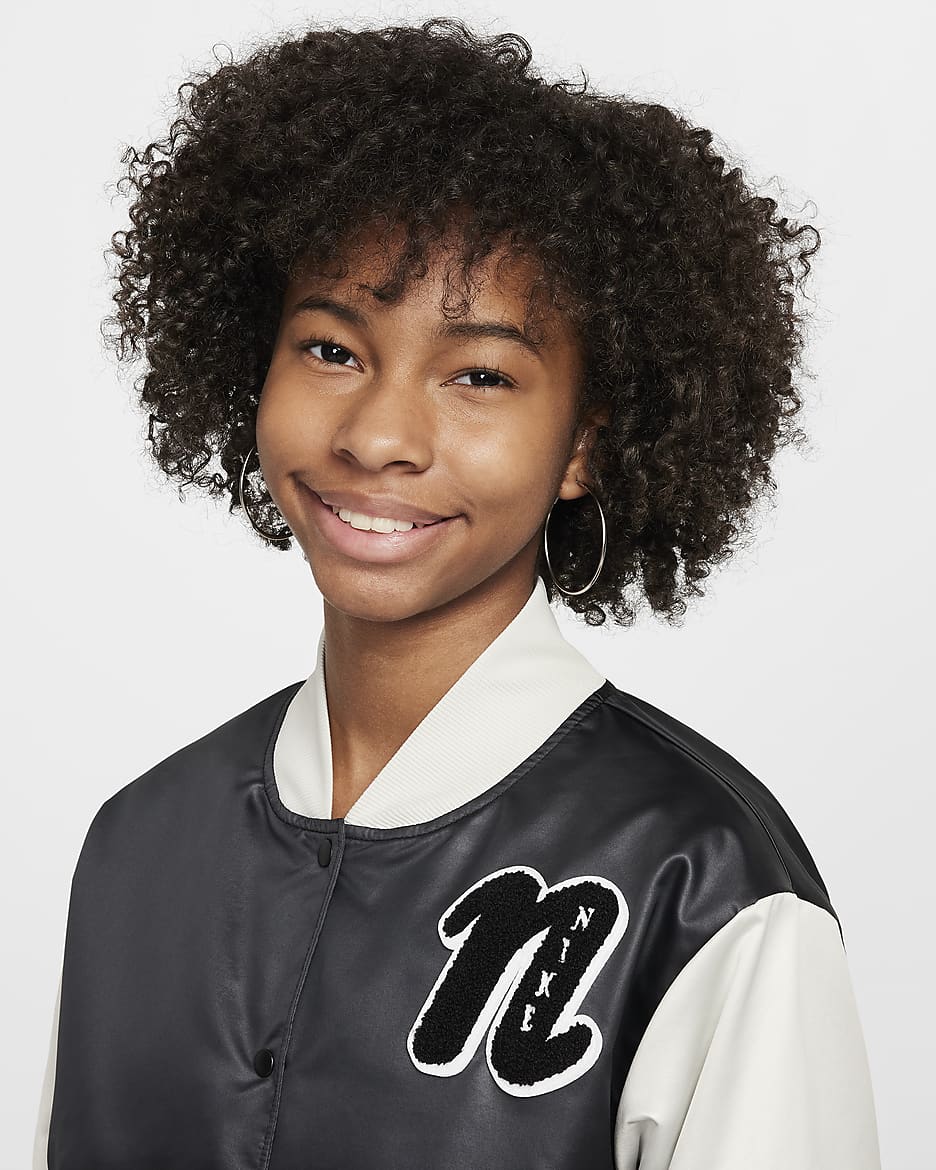 Nike Sportswear Girls' Varsity Jacket - Black/Light Bone