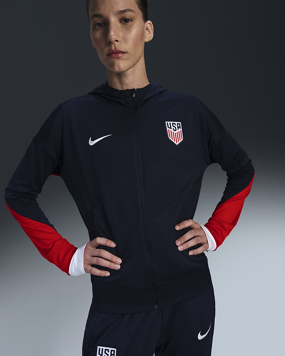 USMNT Strike Women's Nike Dri-FIT Soccer Hooded Track Jacket - Obsidian/Sport Red/White