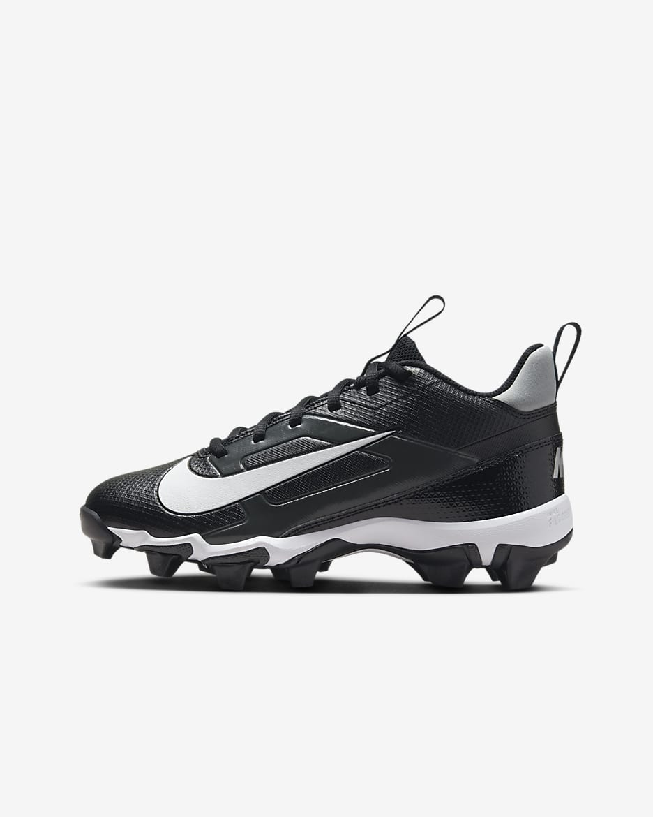 Tacos de fútbol americano para niños grandes (ancho) Nike Alpha Menace 4 Shark - Negro/Gris humo claro/Plata metalizado/Blanco