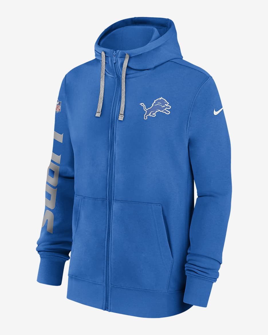Detroit Lions Sideline Team Issue Club Men's Nike Full Zip Hoodie - Blue