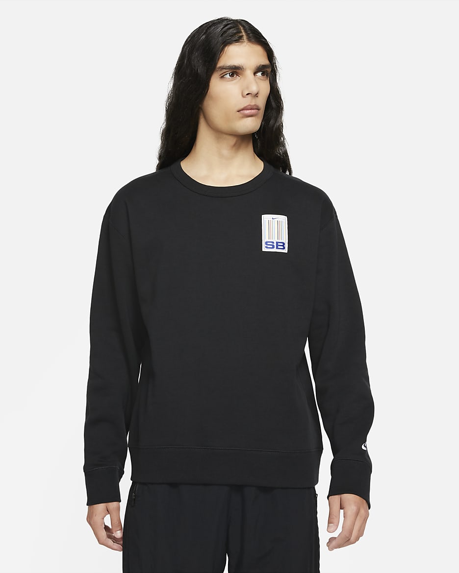 Sudadera de cuello redondo de skateboarding a rayas Nike SB - Negro/Blanco